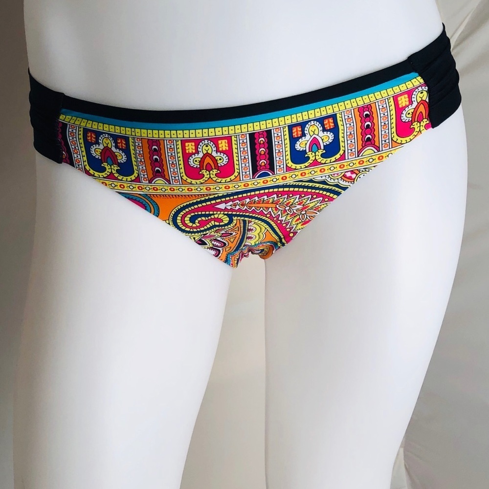 Trina Turk swim and spa Nepal black multicolor paisley print bikini bottom